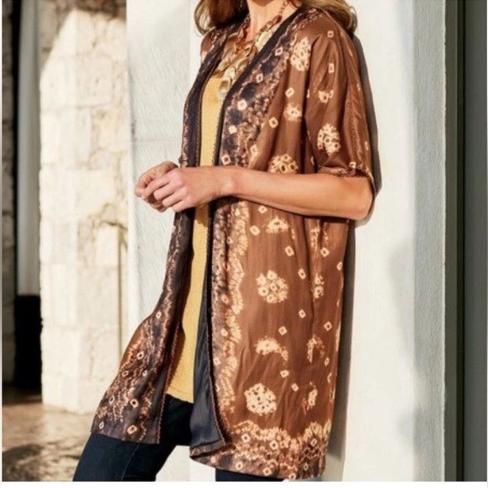 Soft Surroundings Radiant Splendor Topper Kimono Medium Black Brown Kimono Robe